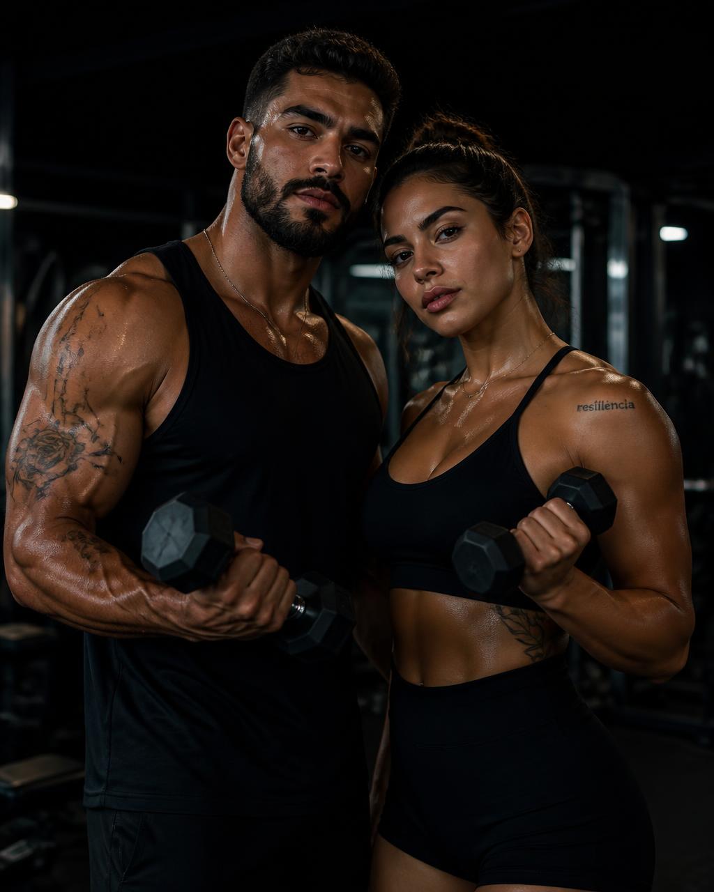 Casal treinando na academia